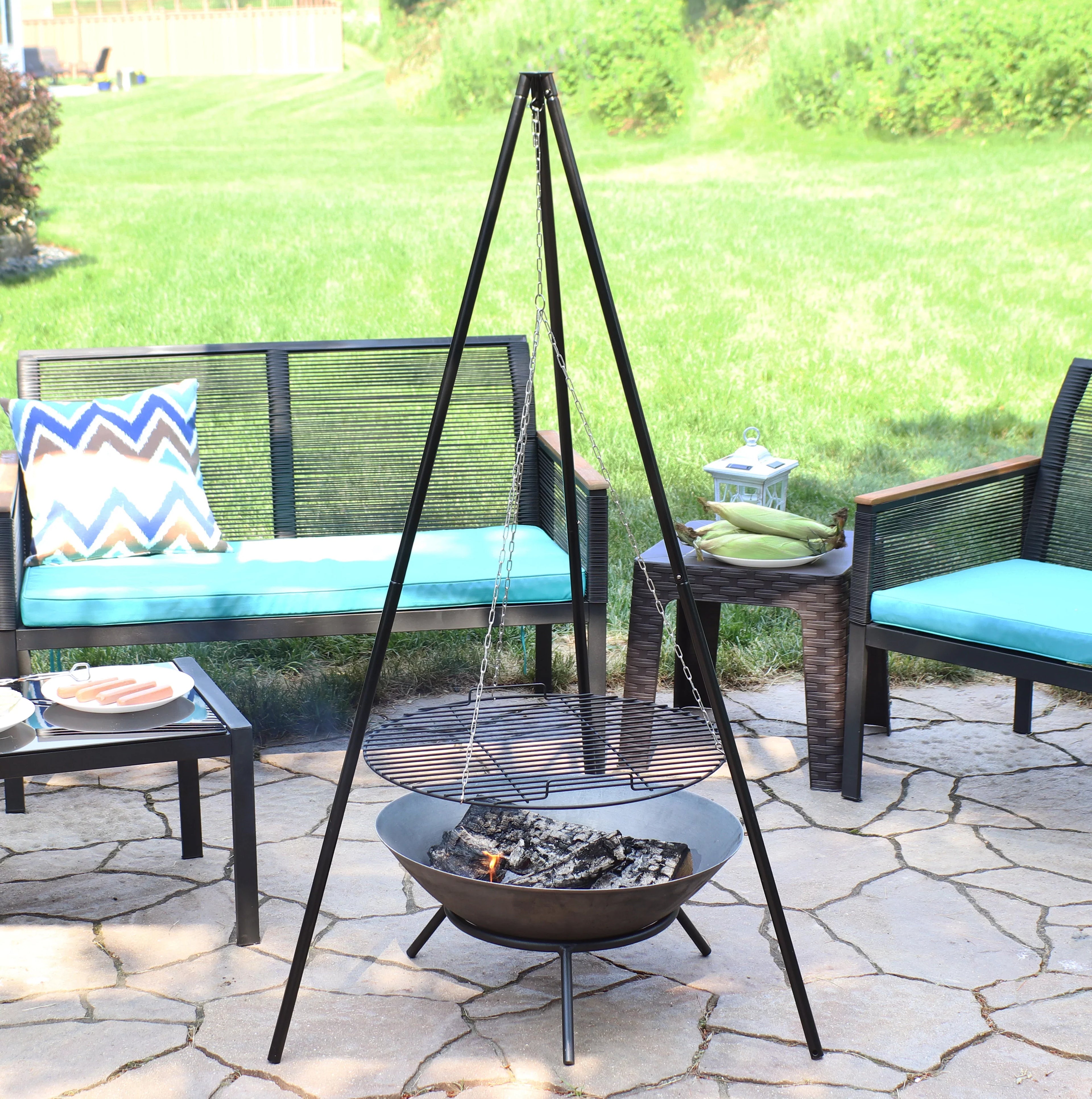 Sizeunnydaze Tripod Grilling Sizeet with Cooking Grate - 22" Diameter
