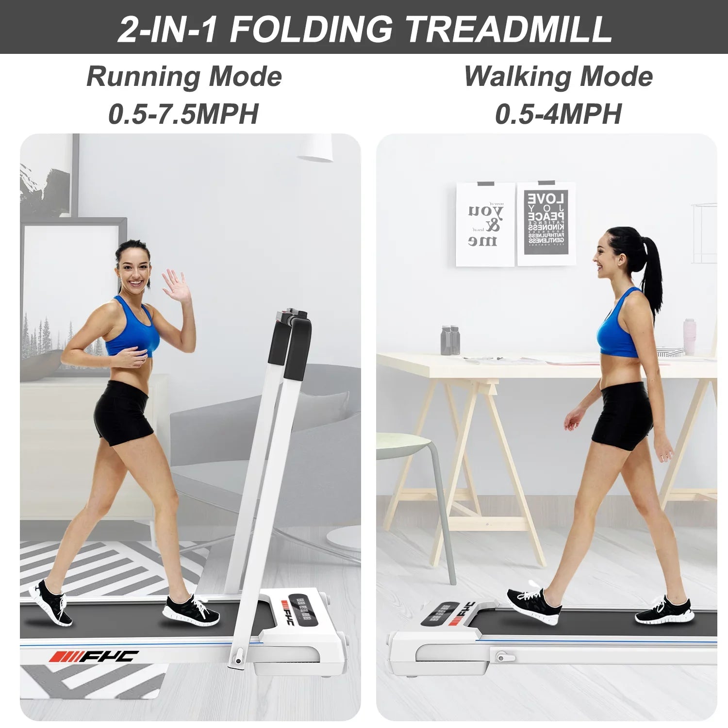 ikayaa FYC 2 in 1 Under Desk Treadmill - 2.5 HP Folding Treadmill for Home, Installation-Free Foldable Treadmill Compact Electric Running Machine, Remote Control & LED Display Walking Running Joggi