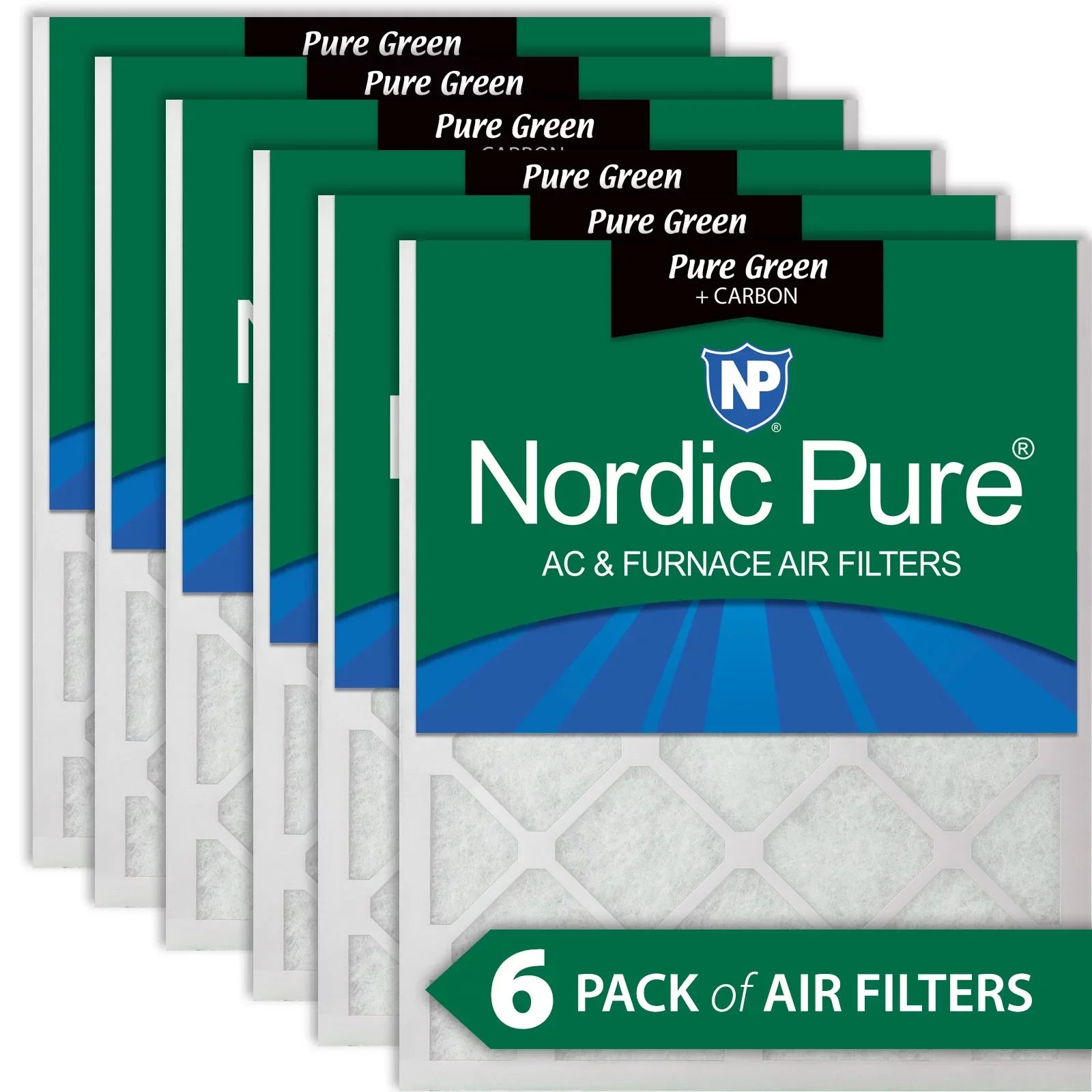 14x30x1 (13_15/16x29_15/16) Pure Green Plus Carbon Eco-Friendly Air Filters 6 Pk
