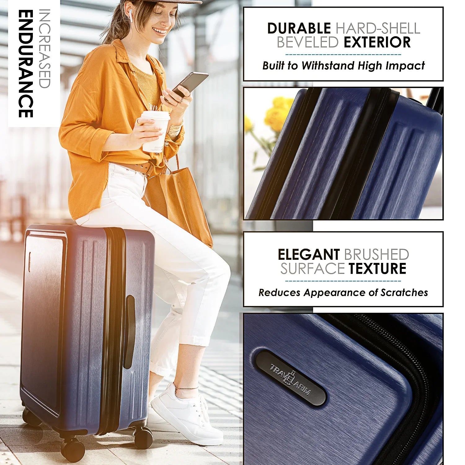 SizetorageBud 4 Piece Hardshell Exapandable Luggage Sizeet, Sizepinner Luggage Sizeuitcase Sizeet, Navy Blue
