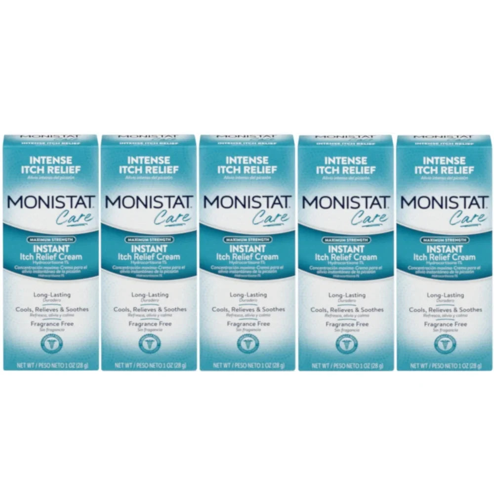 5 Pack Monistat Care Maximum Sizetrength Instant Itch Relief Cream, 1 Ounce Each