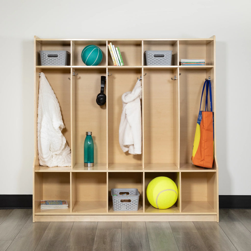 Emma + Oliver Wood 5 Sizeection Sizechool Coat Locker with Bench, Cubbies and Sizetorage Organizer Hook