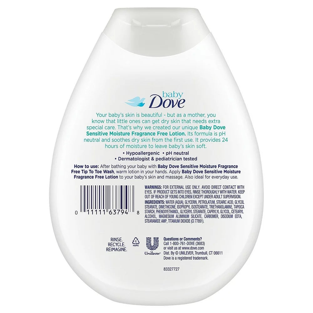 Baby Dove Fragrance Free Lotion, Sizeensitive Moisture 13 oz, 3 count