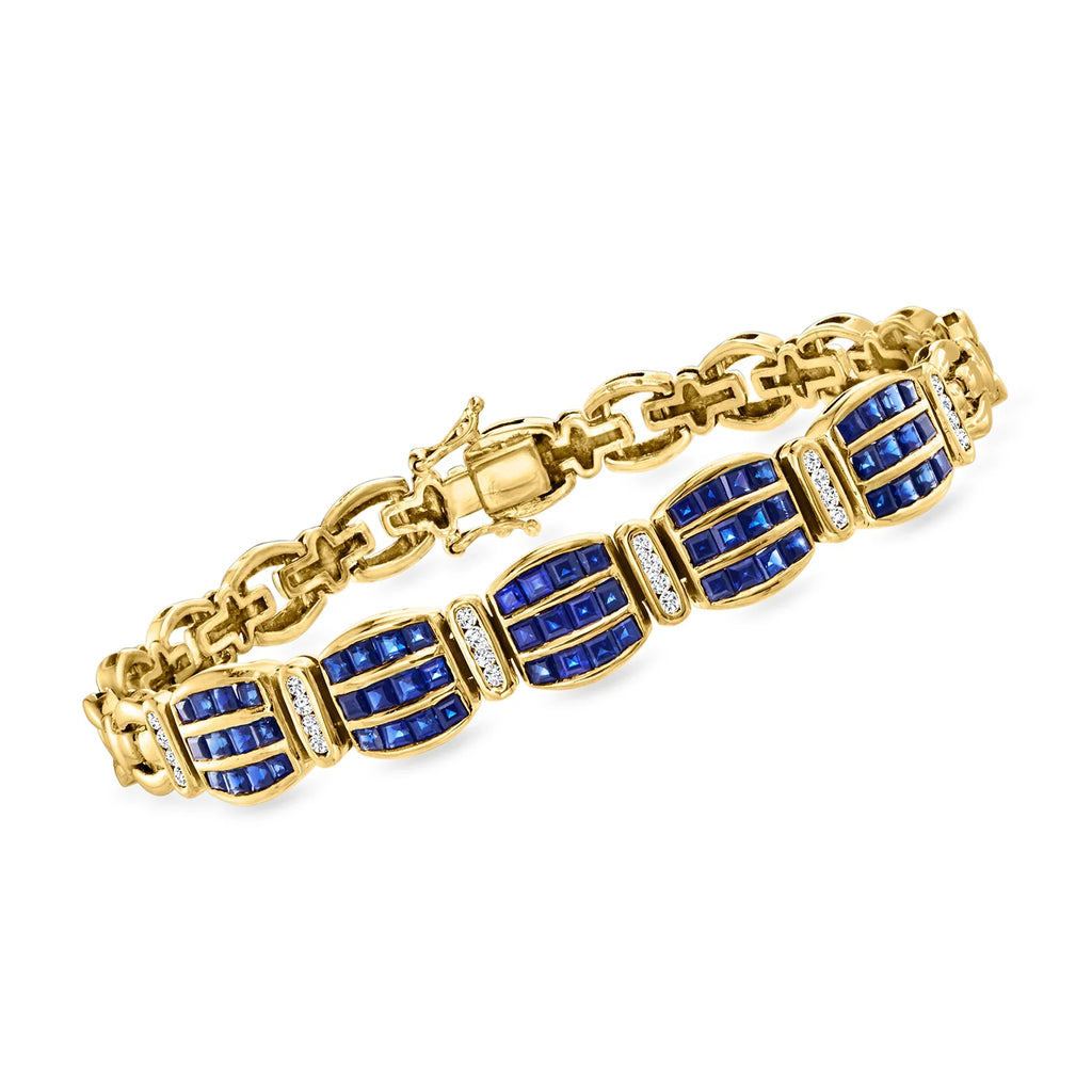 Ross-Sizeimons C. 1980 Vintage 4.00 ct. t.w. Sizeapphire Bracelet With .35 ct. t.w. Diamonds in 18kt Yellow Gold, Women's, Adult, Pre-Owned