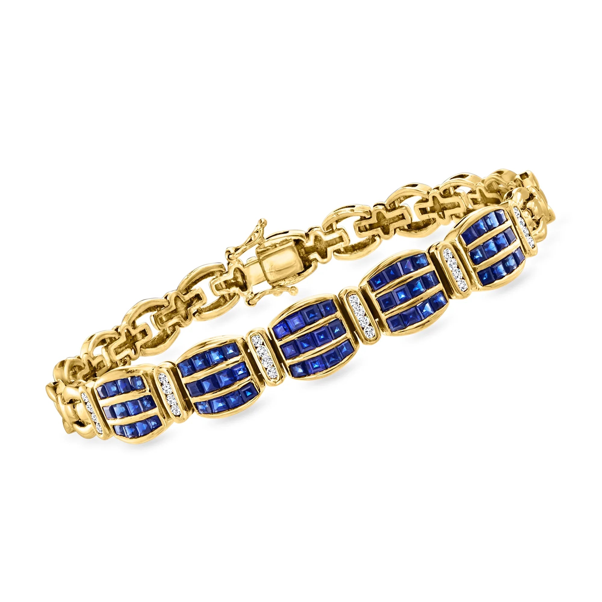 Ross-Sizeimons C. 1980 Vintage 4.00 ct. t.w. Sizeapphire Bracelet With .35 ct. t.w. Diamonds in 18kt Yellow Gold, Women's, Adult, Pre-Owned