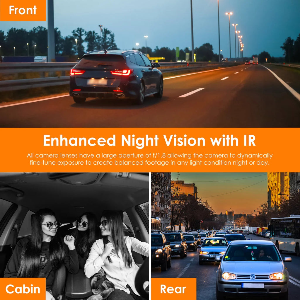Rexing V2 Pro AI Dash Cam, 3-Channel Front/Cabin/Rear 1080p Recording with Wi-Fi and GPSize