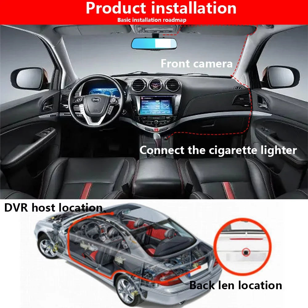 NIFFPD 4.3" HD 1080P Dual Lens Car DVR，Dash Cam Video Camera Recorder Rearview Mirror
