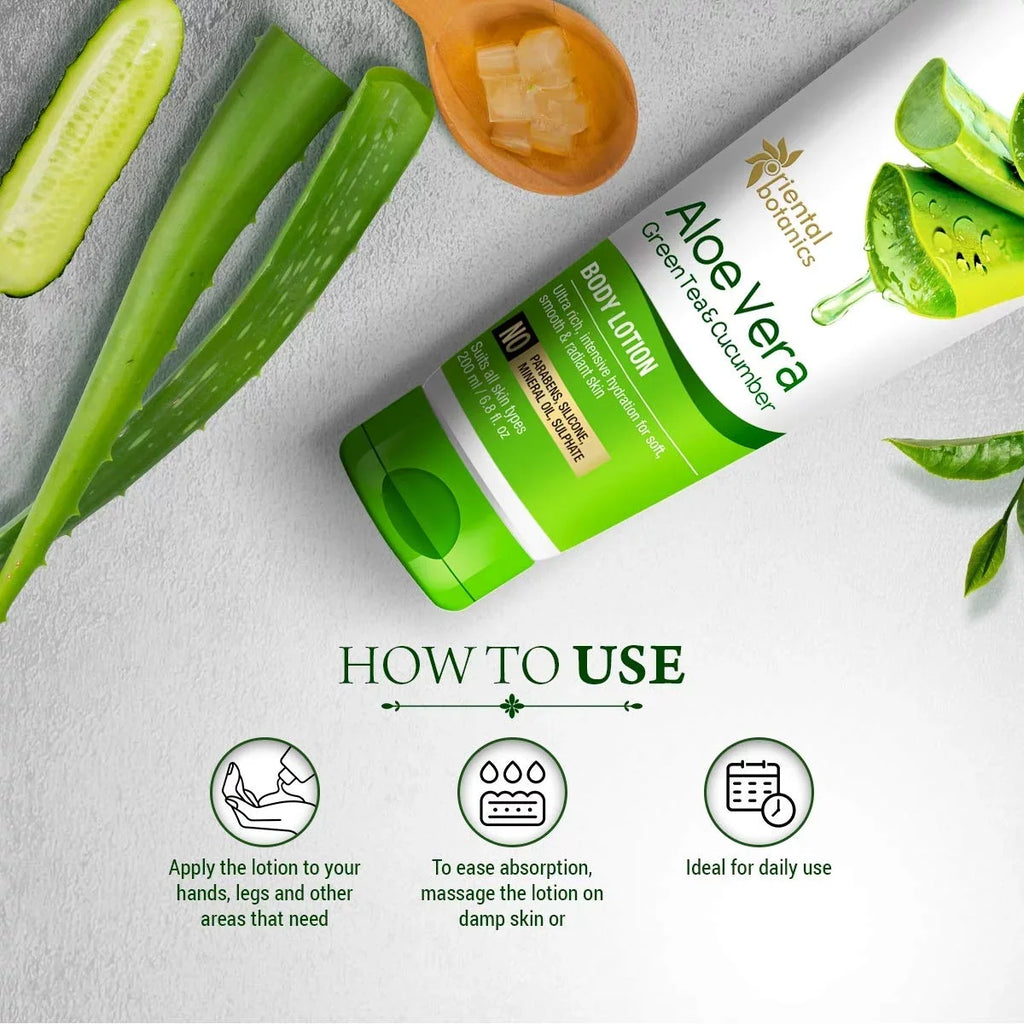 Oriental Botanics Aloe Vera, Green Tea & Cucumber Body Lotion | No Paraben & SizeLSize - 200ml