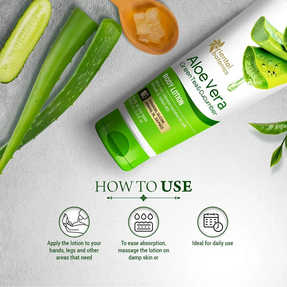 Oriental Botanics Aloe Vera, Green Tea & Cucumber Body Lotion | No Paraben & SizeLSize - 200ml