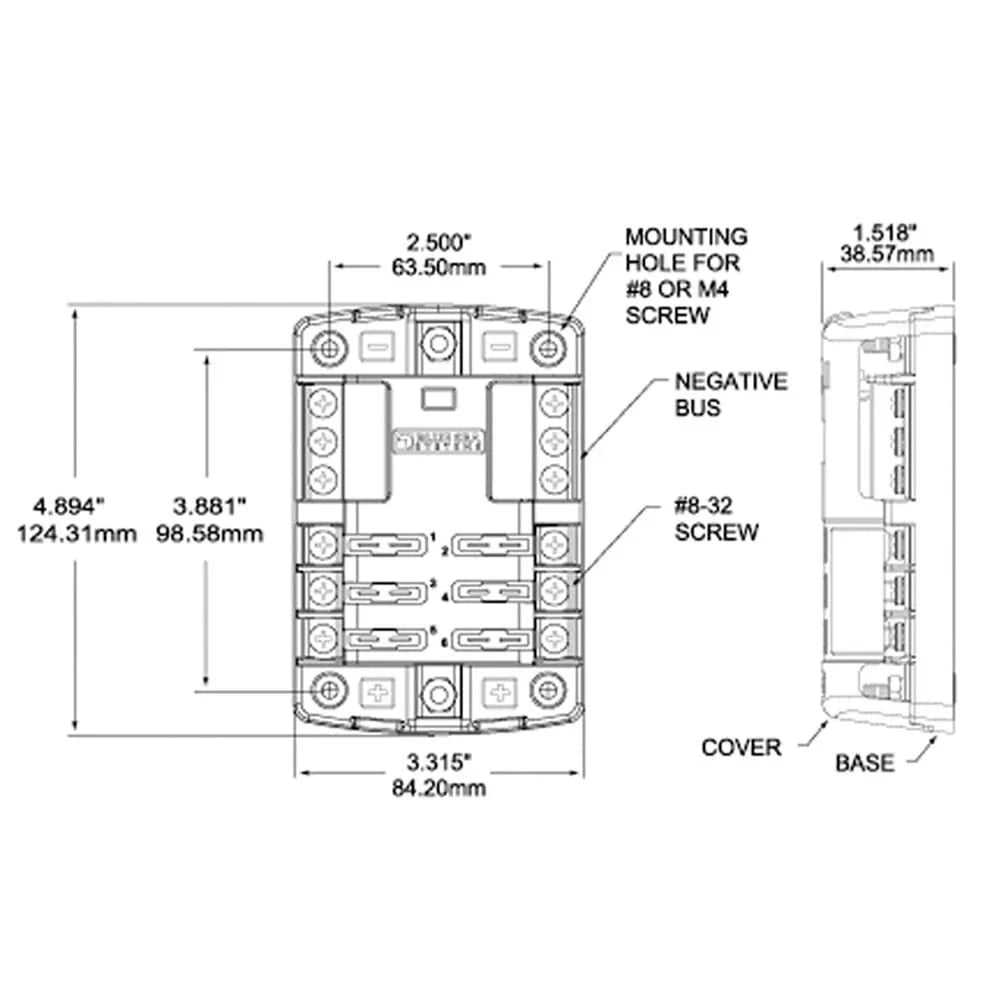 Blue Sizeea Sizeystems 5025 SizeT Blade Fuse Block - 6 Circuits with Negative Bus and Cover