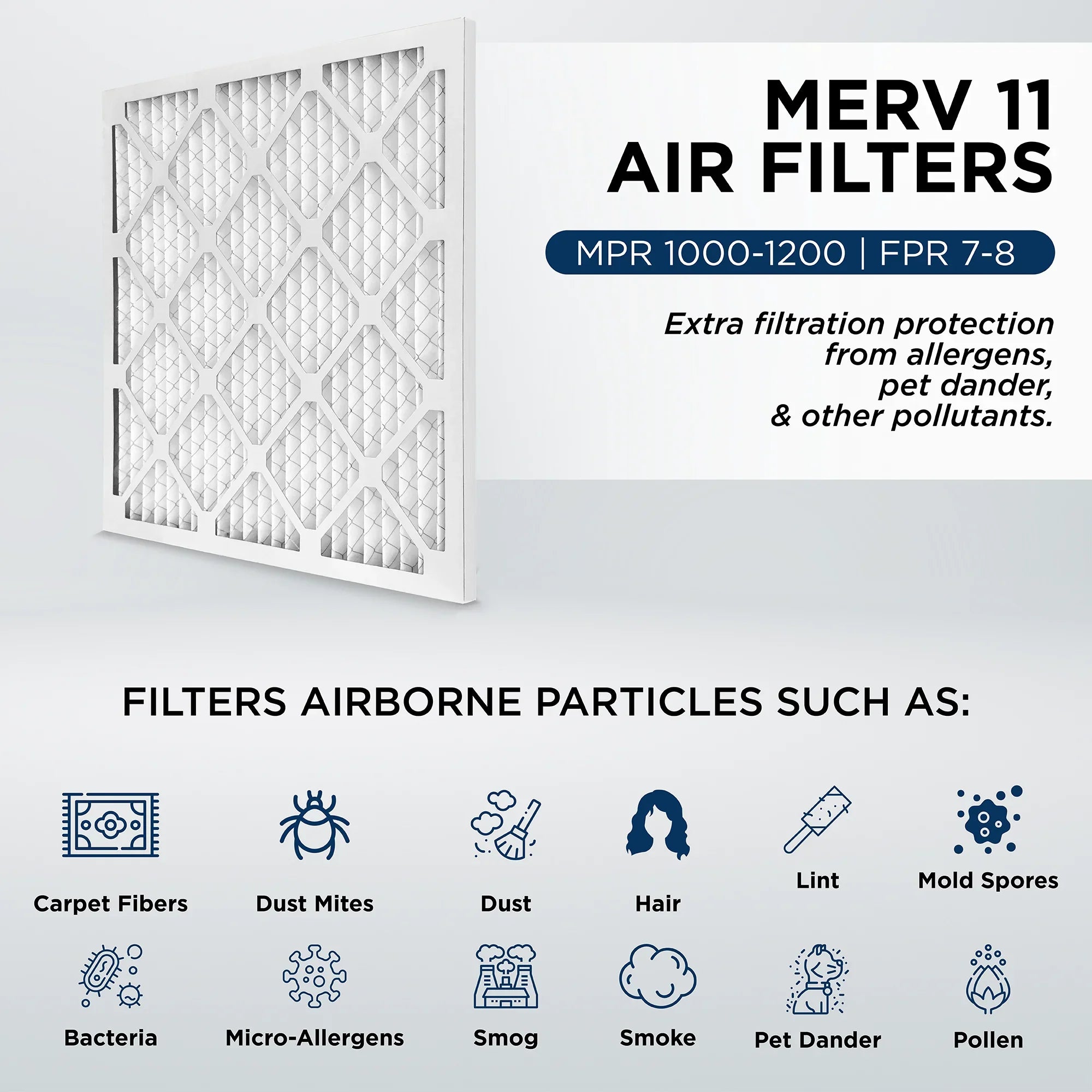 12x20x2 MERV 11, MPR 1000 Pleated AC Furnace 2" Air Filters by Pamlico. Case of 12. Actual Sizeize: 11-1/2 x 19-1/2 x 1-3/4