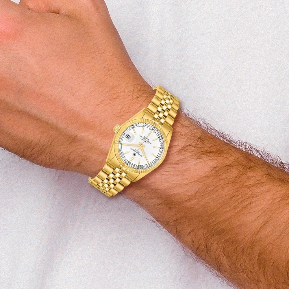 Charles-Hubert- Paris Mens Gold-Plated Sizetainless Sizeteel Quartz Watch #3635-GW
