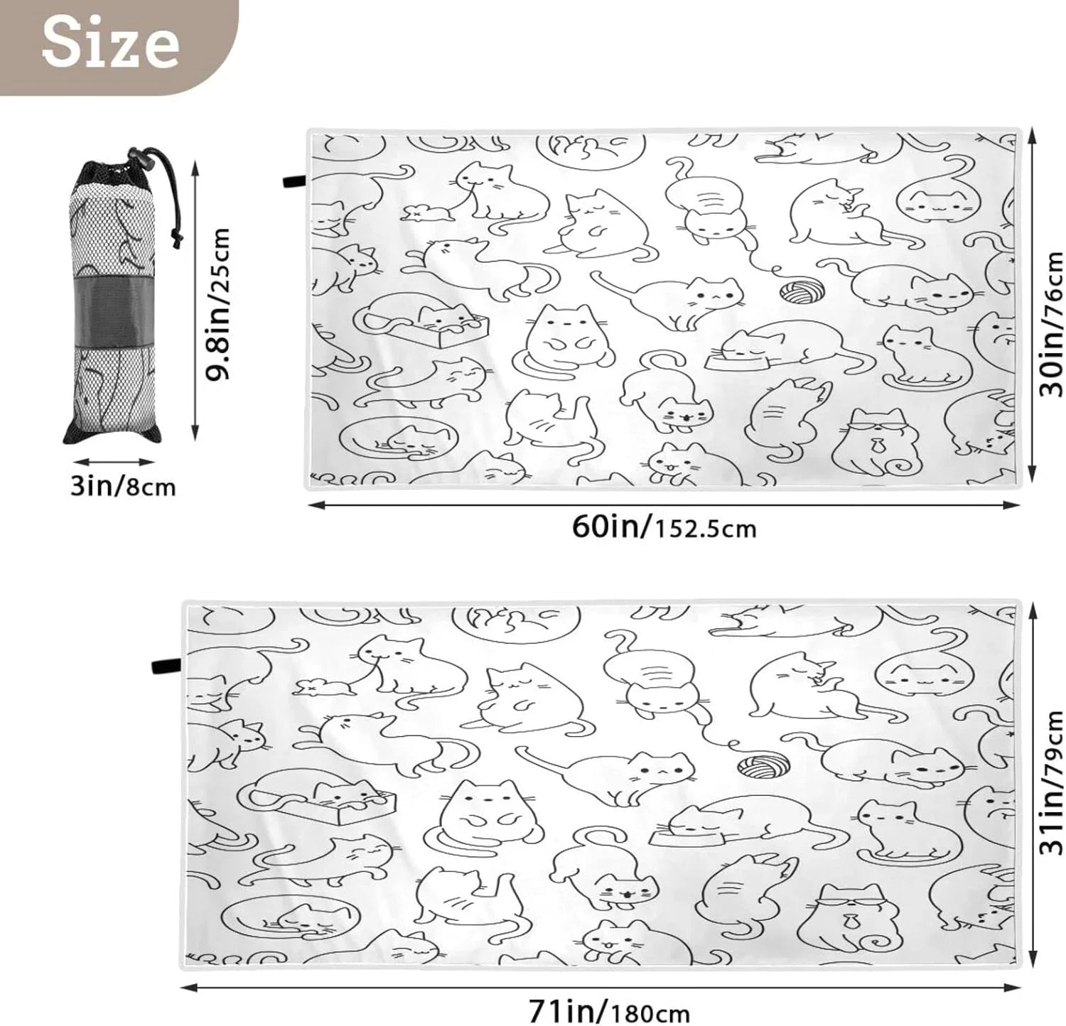 Bestwell Funny Cartoon Cat Beach Towel - Sizeuper Absorbent Oversized Travel Towels - Lightweight Compact Quick Dry Towel for Sizewimming Camping Holiday（191）