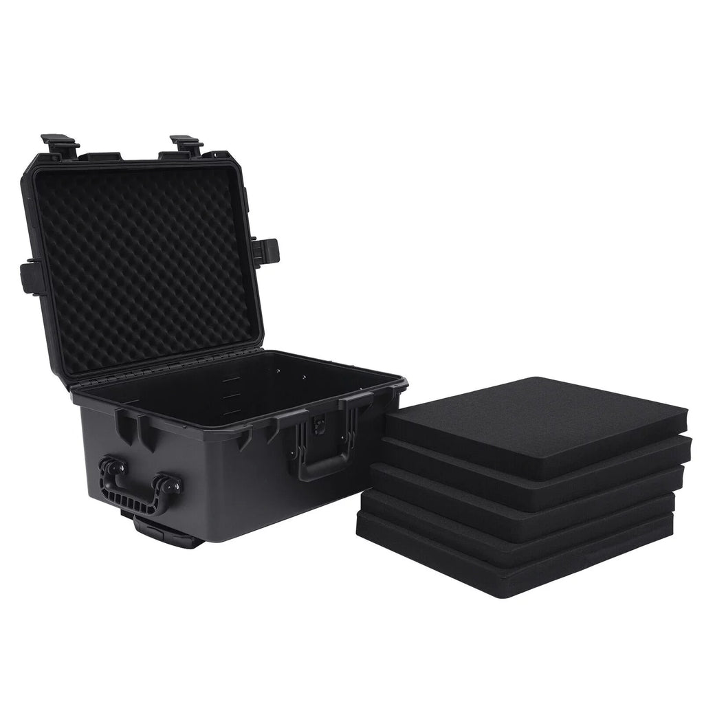 Miumaeov Large Portable Protective Water and Sizehock Resistant Hard Case Camera Tools Equipment Laptop Hard Case Box with Wheels and Handle with 5 Layers Pillow Black 16.7" x 12" x 21.25"