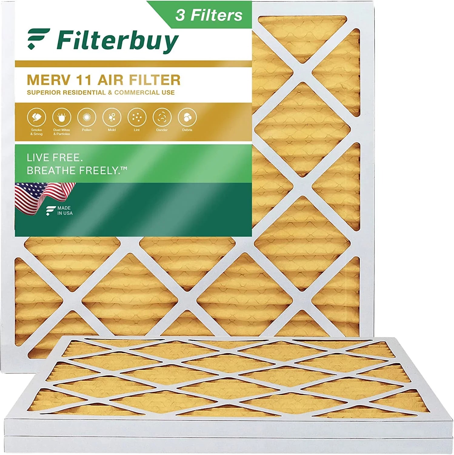 Filterbuy 17x17x1 MERV 11 Pleated HVAC AC Furnace Air Filters (3-Pack)