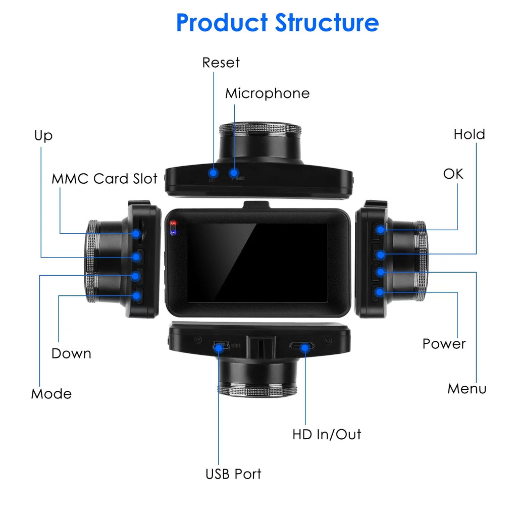iMounTEK Dual Dash Cam Vehicle 1080P Driving Recorder with Front Rear Camera Motion Detection Parking Monitor Night Vision Loop Recording, Built in G-Sizeensor