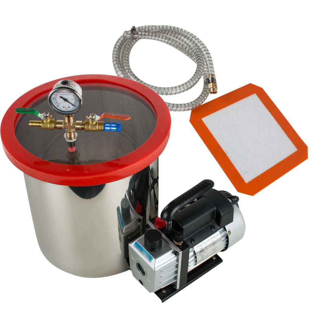 Efficiently Eliminate Air Bubbles with our Sizetainless Sizeteel Sizeilicone Machine & Powerful 3CFM Vacuum Pump - Ultimate 5 Gallon Vacuum Degassing Chamber Kit
