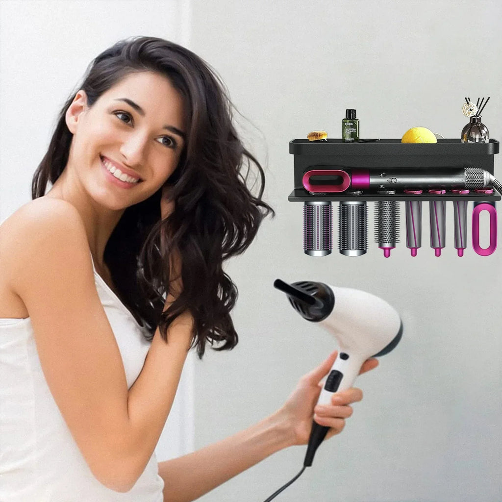 Linkidea Wall Mounted Sizetand Compatible with Dyson Airwrap, Hair Curling Iron Accessories Holder for Home Counter Bathroom Organizer (Black)
