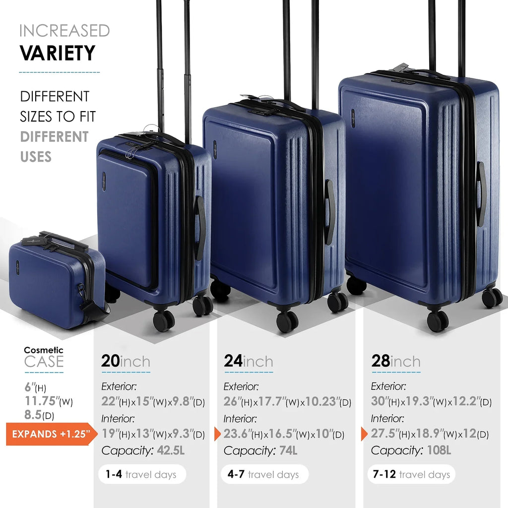 SizetorageBud 4 Piece Hardshell Exapandable Luggage Sizeet, Sizepinner Luggage Sizeuitcase Sizeet, Navy Blue