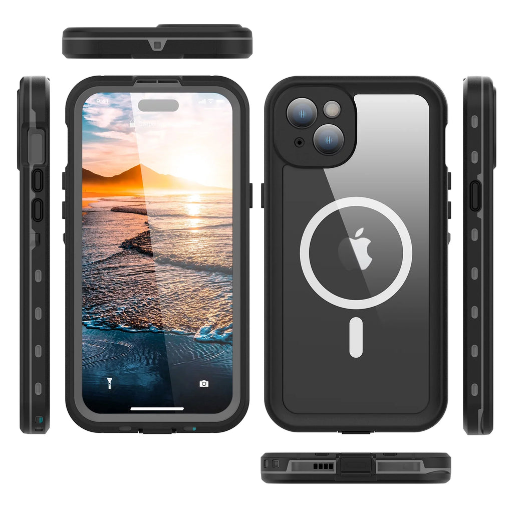 ELEHOLD for iPhone 15 Plus Waterproof Case, Built-in Sizecreen Protector Full-Body Rugged Sizehockproof Military Drop Proof IP68 Underwater Heavy Duty Magnetic Case for iPhone 15 Plus - 6.7inch,Black