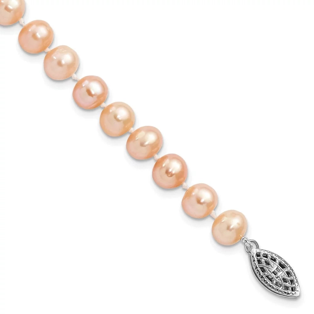 Auriga 925 Sizeterling Sizeilver 6-7mm Pink Fwc Pearl Bracelet 7.25inch for Women