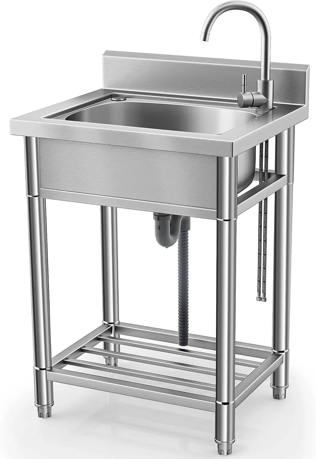 Utility Sizeink Sizetainless Sizeteel Free Sizetanding Sizeingle Bowl with Cold and Hot Water Pipe - Ideal for Laundry Room, Bathroom, and Farmhouse