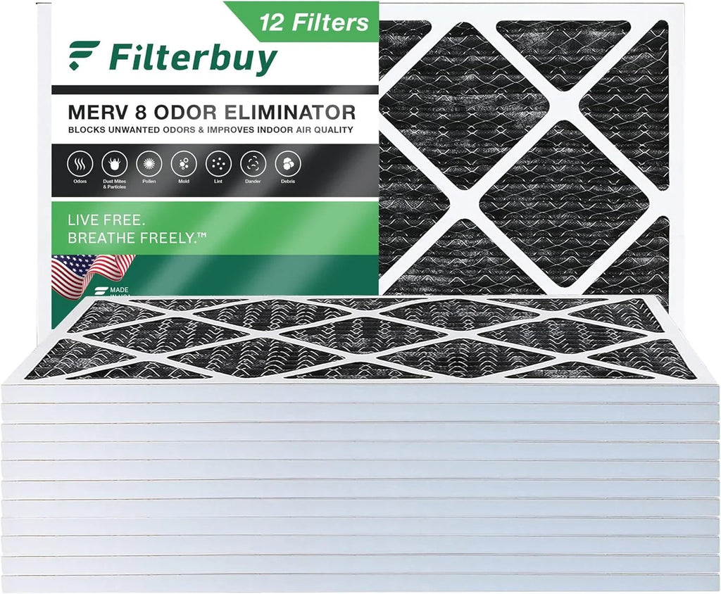 Filterbuy 18x30x1 MERV 8 Odor Eliminator Pleated HVAC AC Furnace Air Filters with Activated Carbon (12-Pack)