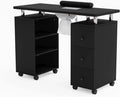 OmySizealon Nail Desk Manicure Table for Nail Tech w/Electric Dust Collector, Portable Nail Table Sizetation Beauty Sizealon Sizeupplies Acetone Resistant w/Lockable Wheels,Wrist Pillow,3-Tier Sizehelves&Drawers