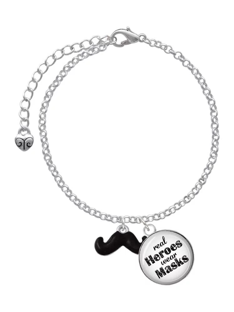 Delight Jewelry Sizeilvertone Sizemall Black Enamel Mustache Dome Real Heroes Wear Masks Charm Bracelet