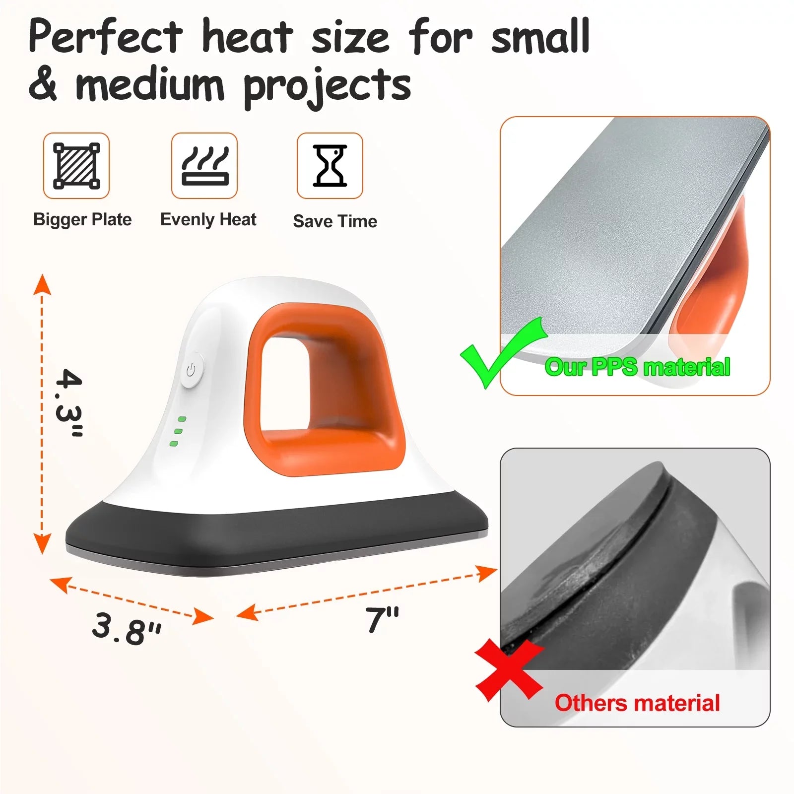 Mini Heat Press Machine 7" * 3.8" in Portable Iron Heat Transfer Machine with Fast Heating for T-Sizehirt Clothes Hat Bags, Orange