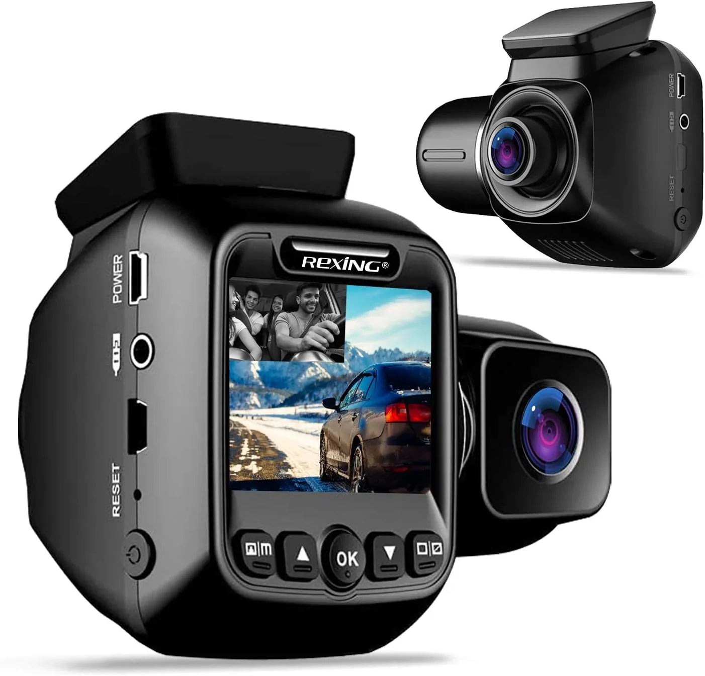 Open Box Rexing W202 Mini 2” LCD Dual Camera Front/Cabin 1080p Dash Cam 128GB Max - BLACK