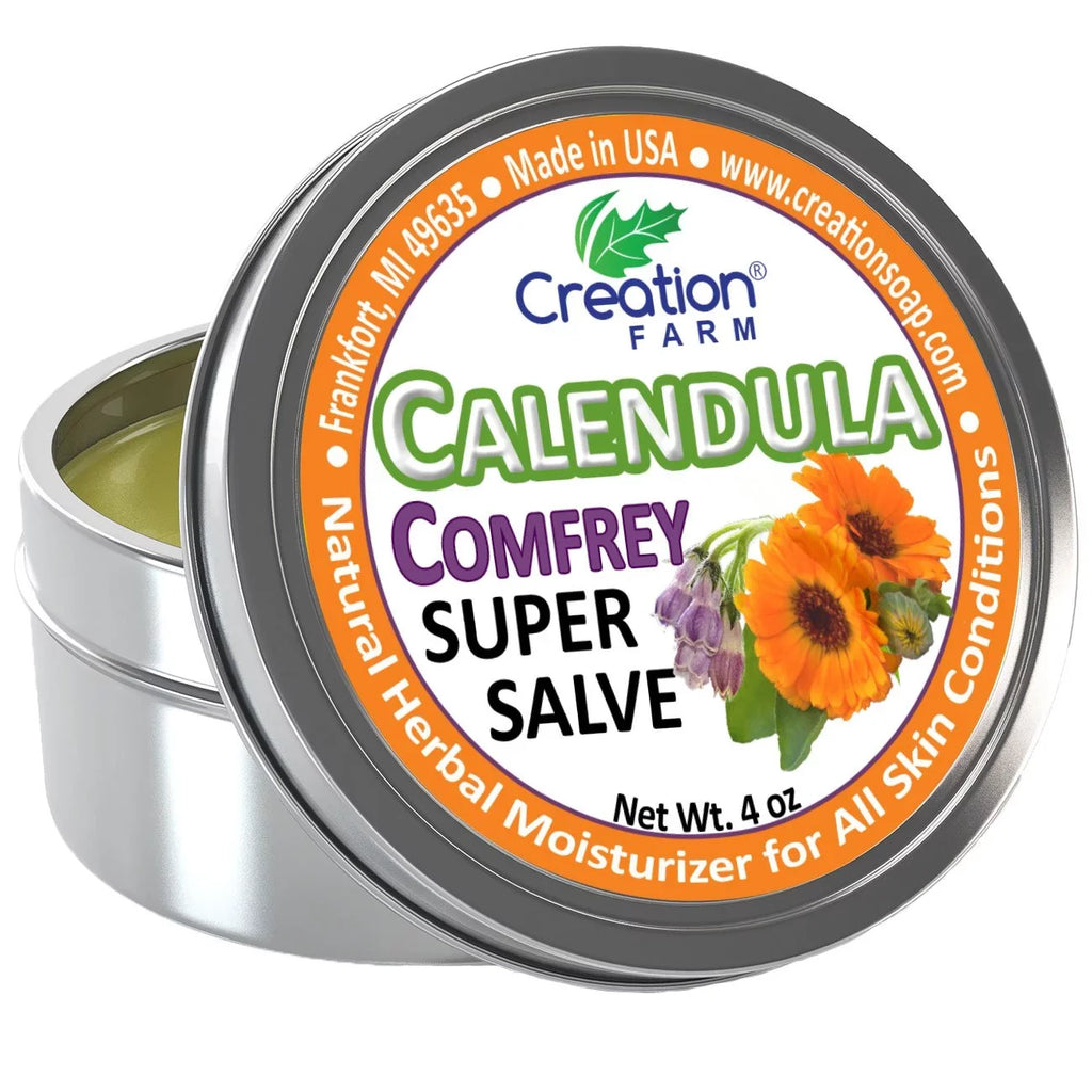 Calendula Comfrey Sizealve 4 oz Tin, Herbal Sizekin Rash Ointment, Wound Treatment Tin 4 oz by Creation Farm