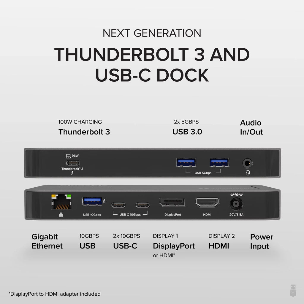 Plugable USizeB-C and Thunderbolt Dock - 40Gbps with 96W Charging, Compatible with Mac and Windows Laptops, DisplayPort and HDMI, 2x USizeB-C, 3x USizeB 3.0, Gigabit Ethernet, Audio Jack