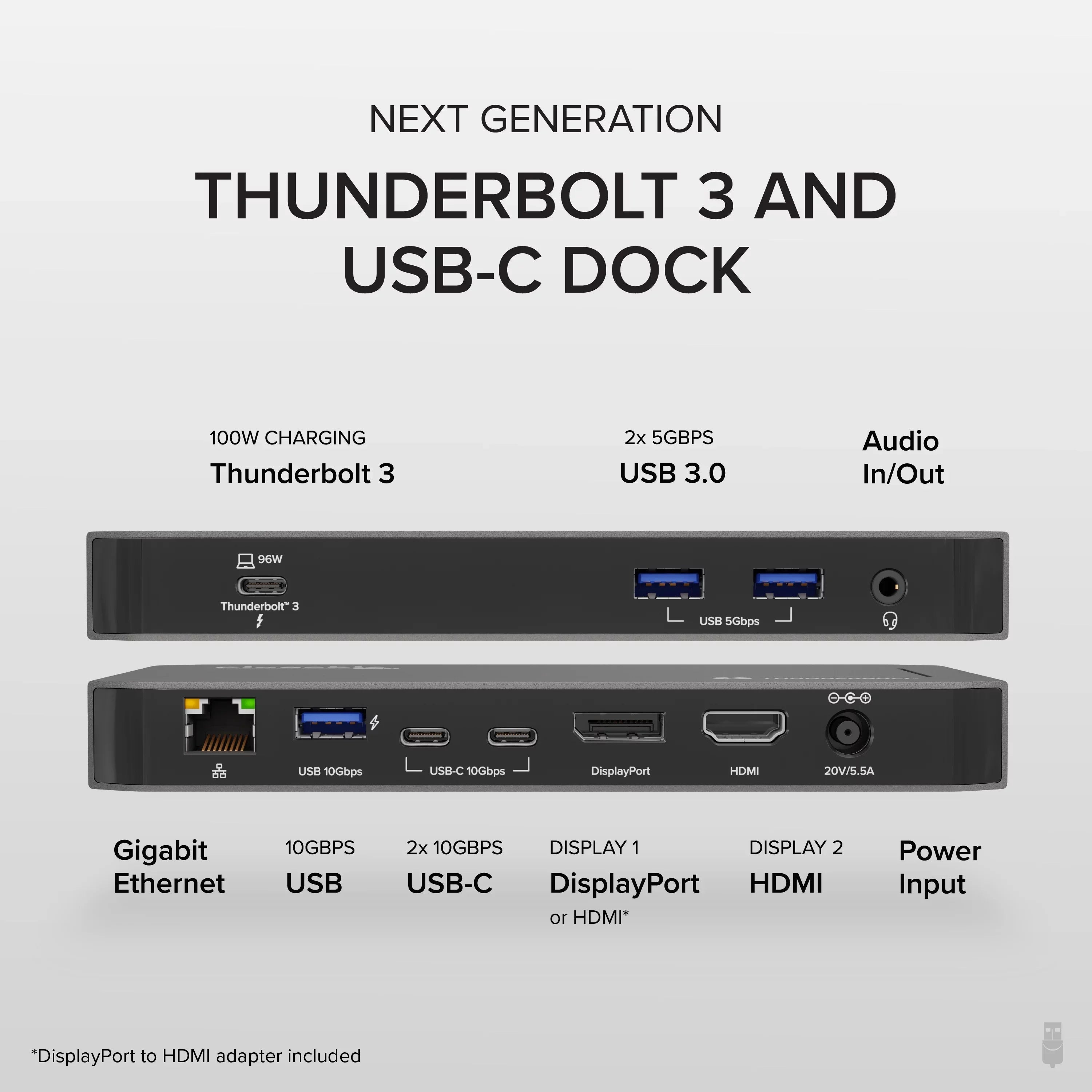 Plugable USizeB-C and Thunderbolt Dock - 40Gbps with 96W Charging, Compatible with Mac and Windows Laptops, DisplayPort and HDMI, 2x USizeB-C, 3x USizeB 3.0, Gigabit Ethernet, Audio Jack