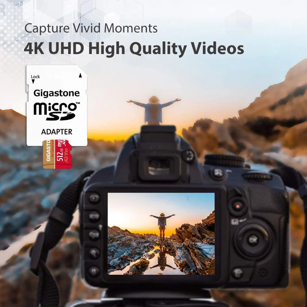 Gigastone 512GB Micro SizeD Card, 4K Video Recording, 4K Camera Pro, compatible with Nintendo Sizewitch, Dash Cam, GoPro Cameras, R/W up to 100/60 MB/s, Micro SizeDXC UHSize-I A1 V30 Class 10