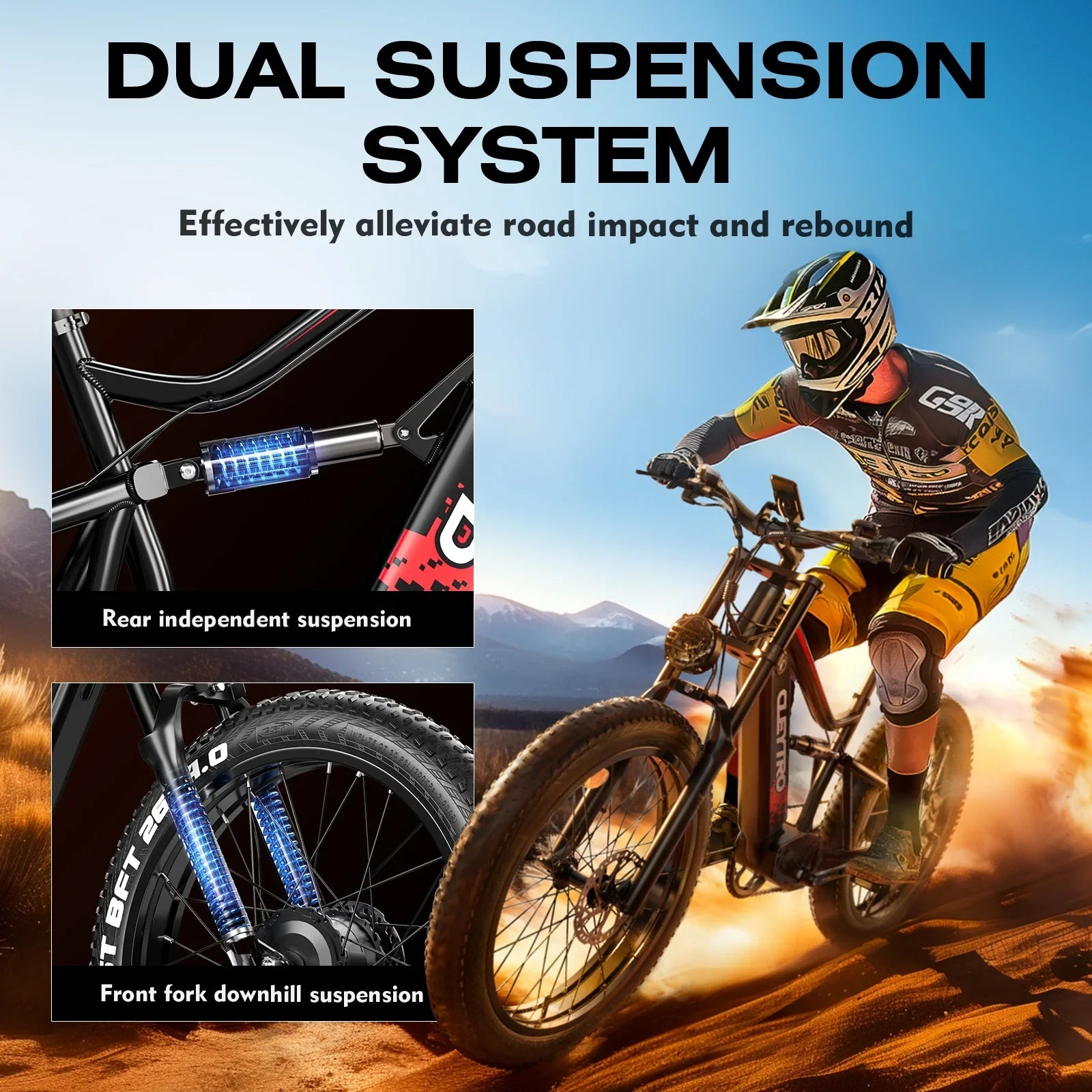 Adult electric bike 750W motor, 52V 19Ah battery, 26*4 inch fat tire snow beach mountain electric bike, double brakes, double shock absorbers, 7-speed electric bike