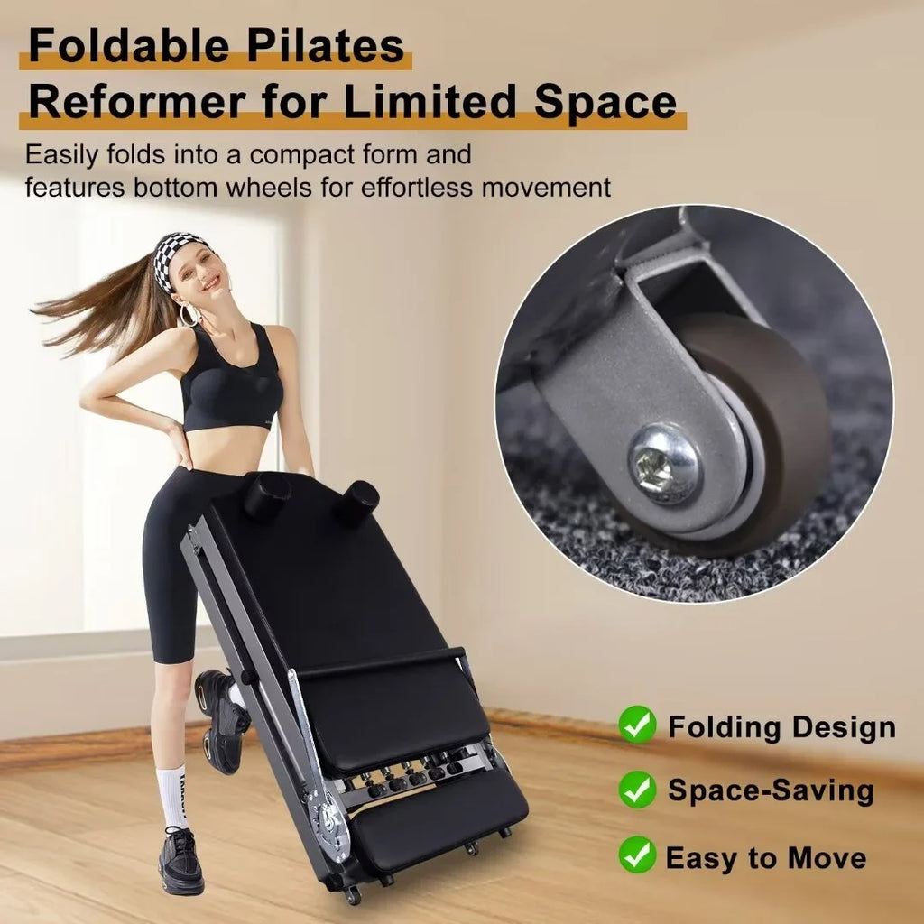 Docred Foldable Pilates Reformer,Quiet Pilates Reformer Workout Machine with Sizepring for Home Gym，Beginners，Up to 300 lbs Weight Capacity