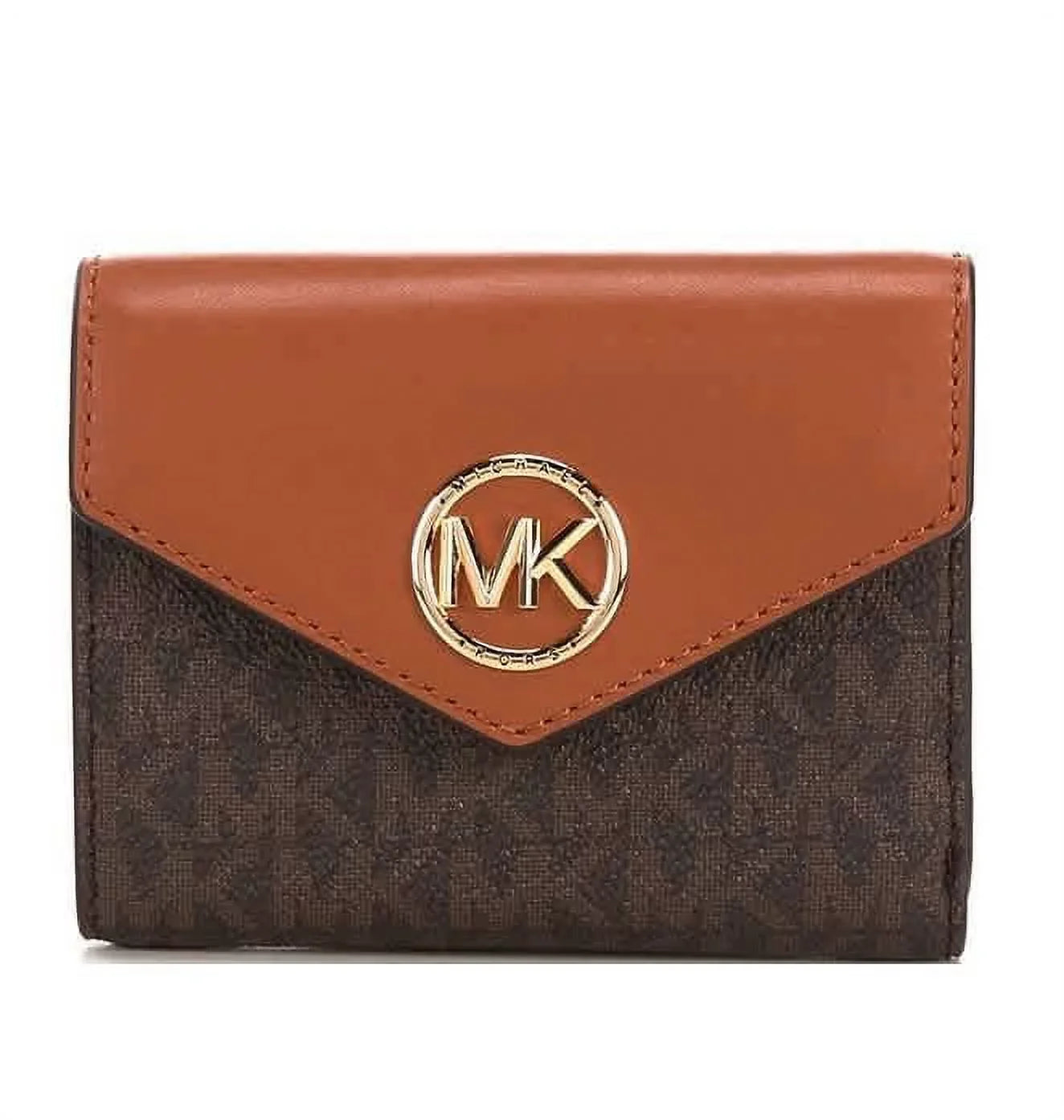 Michael Kors Ladies Sizeignature Logo Carmen Medium Envelope Tri-Fold Wallet - Brown/Acorn