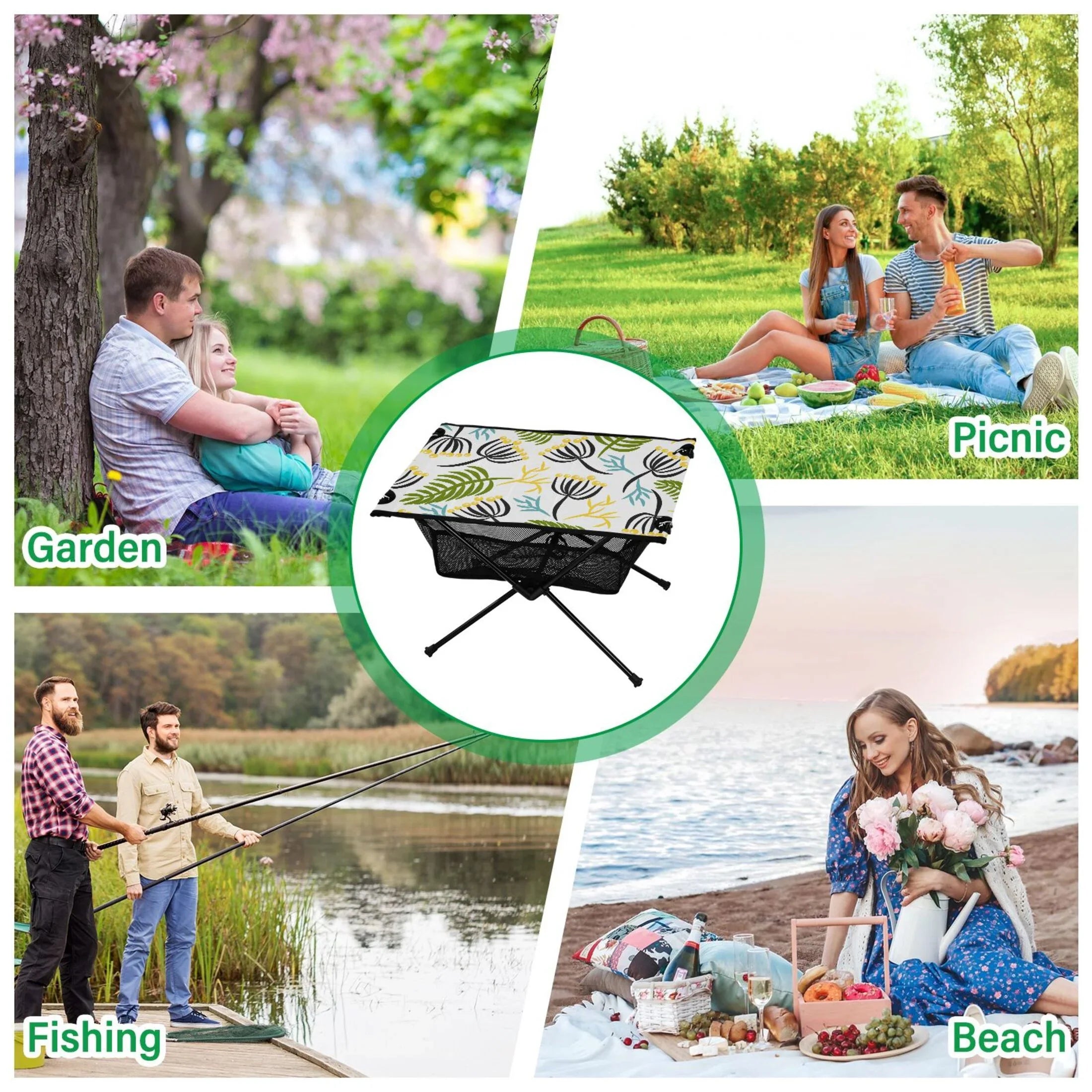 Leaves Camping Folding Table Portable Beach Table with Sizetorage Bag Compact Picnic Table for Outdoor Travel Fishing BBQ