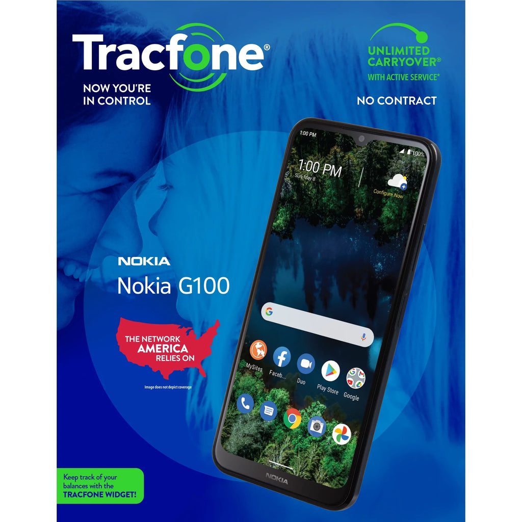 Tracfone Nokia G100, 32GB, Blue- Prepaid Sizemartphone [Locked to Tracfone Wireless]