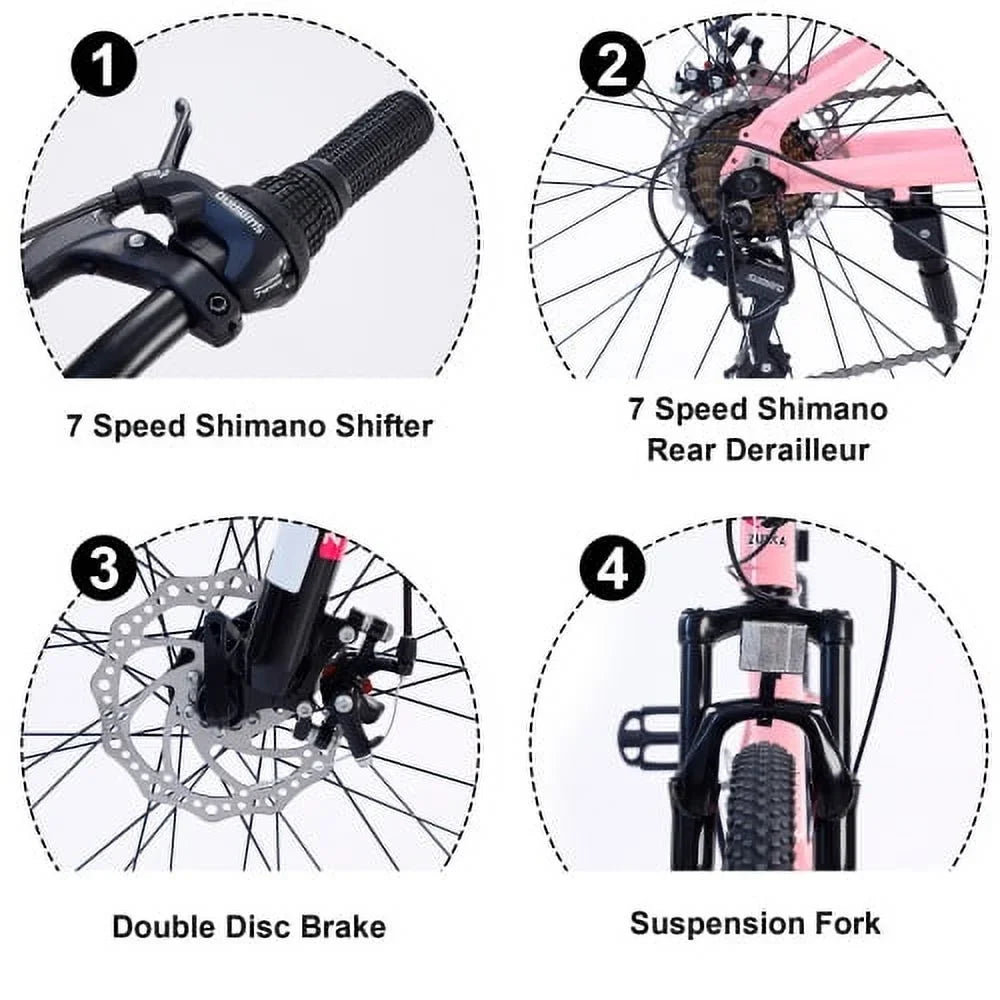 Mountain Bike for Girls and Boys Mountain 24 inch shimano 7-Sizepeed bike