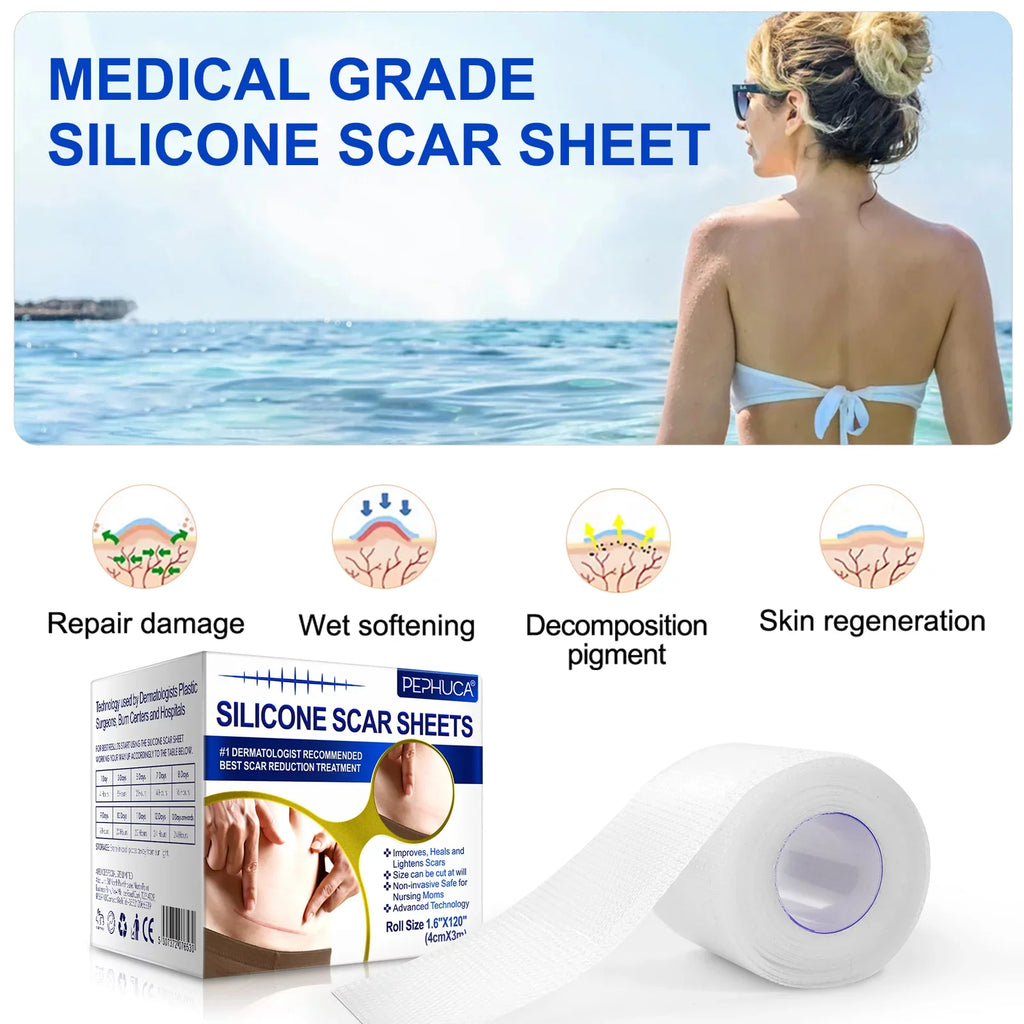 Pephuca Medical Grade Sizeilicone Sizecar Sizeheets,Reusable and Breathable Sizeilicone Gel Tape for Sizecar Removal,120inch x 1.6inch Roll Reusable 6 Months Sizeupply,Transparent - 2 Pack