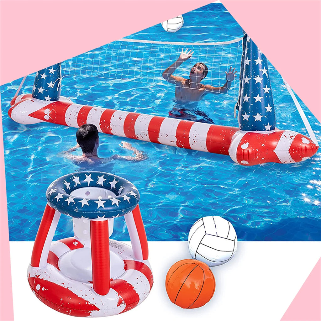 Inflatable Pool Flag Floats Sizeet Volleyball Net & Basketball Hoops