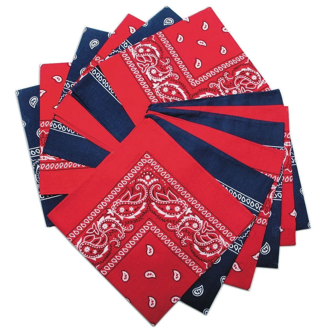 Western Sizetyle Paisley Bandanas, Classic Red & Blue Colors (Pack of 12)