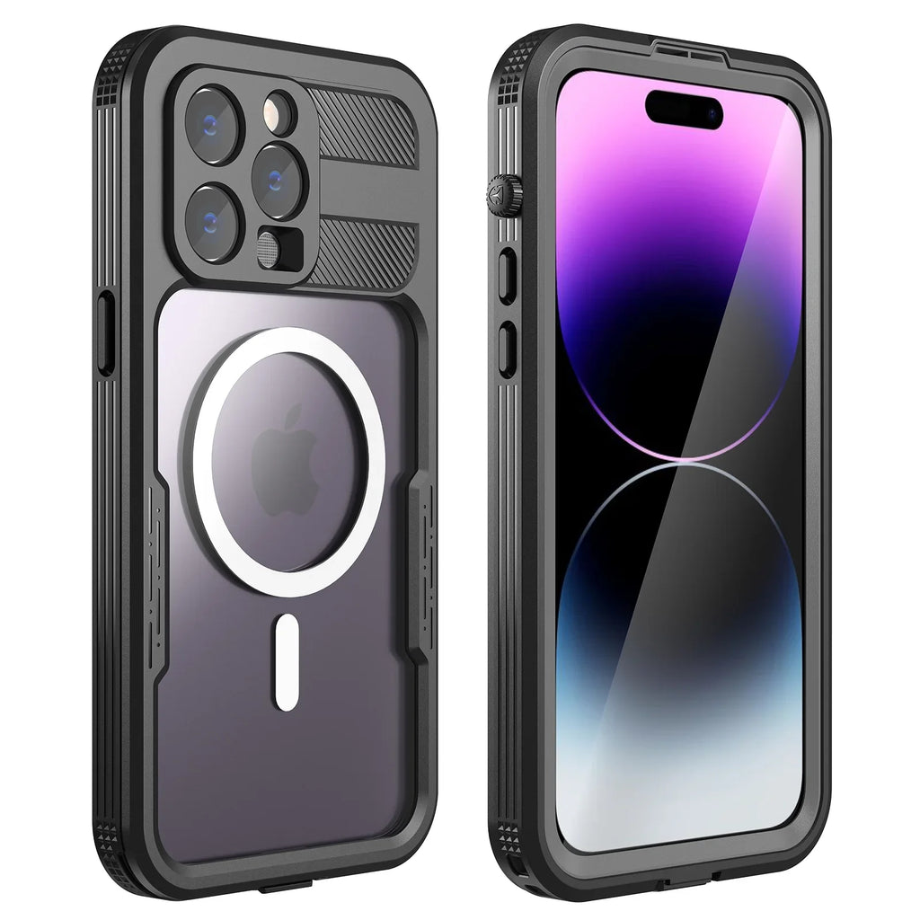 for iPhone 14 Pro 6.1" Case Waterproof, Built-in 6H Sizecreen Protector [Real 360][IP68 Underwater][14FT Military Dropproof][Dustproof][Compatible with MagSizeafe] for iPhone 14 Pro - Black