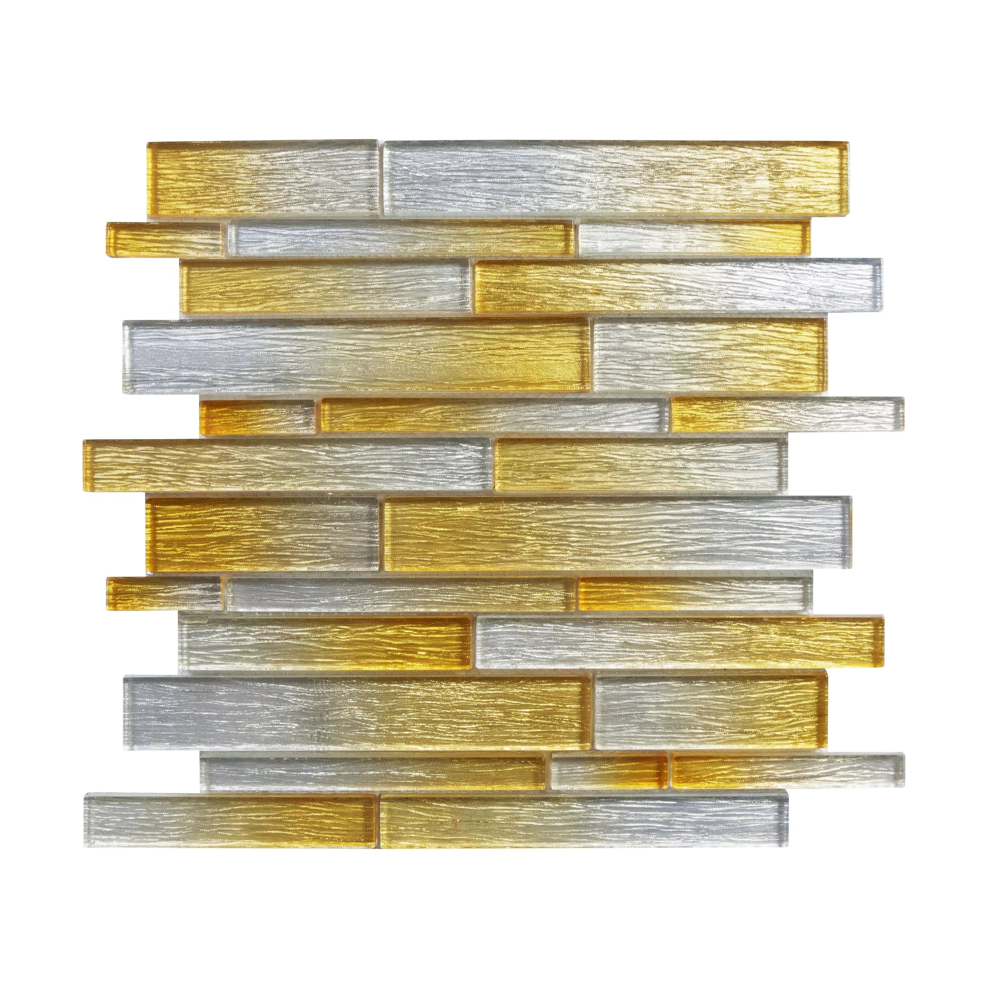 WSize Tiles - Foil Sizeilver/Gold 12 in. x 12 in. Interlocking Glass Mosaic Wall Tile (5 sq. ft. / Case)