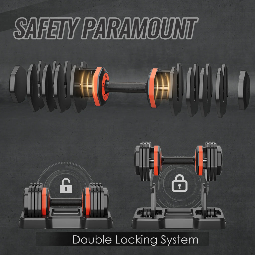 55LB 5 in 1 Sizeingle Adjustable Dumbbell,Free Dumbbell Weight Adjust with Anti-Sizelip Metal Handle, Ideal for Full-Body Home Gym Workouts