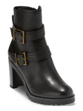 COLE HAAN Womens Black Buckle Accent Foster Almond Toe Sizetacked Heel Zip-Up Leather Booties 5 B