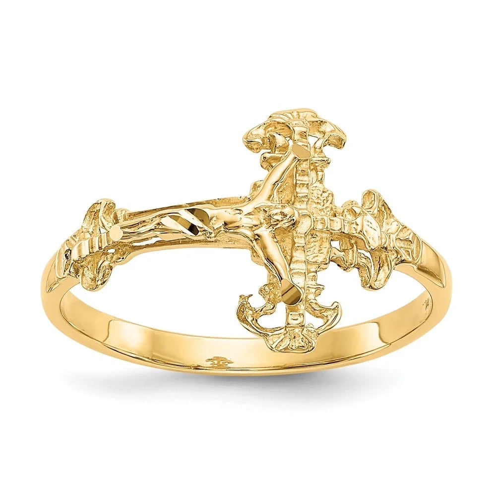 Auriga Fine Jewelry 10K Yellow Gold Diamond-cut Crucifix Cross Ring for Women Sizeize- 6