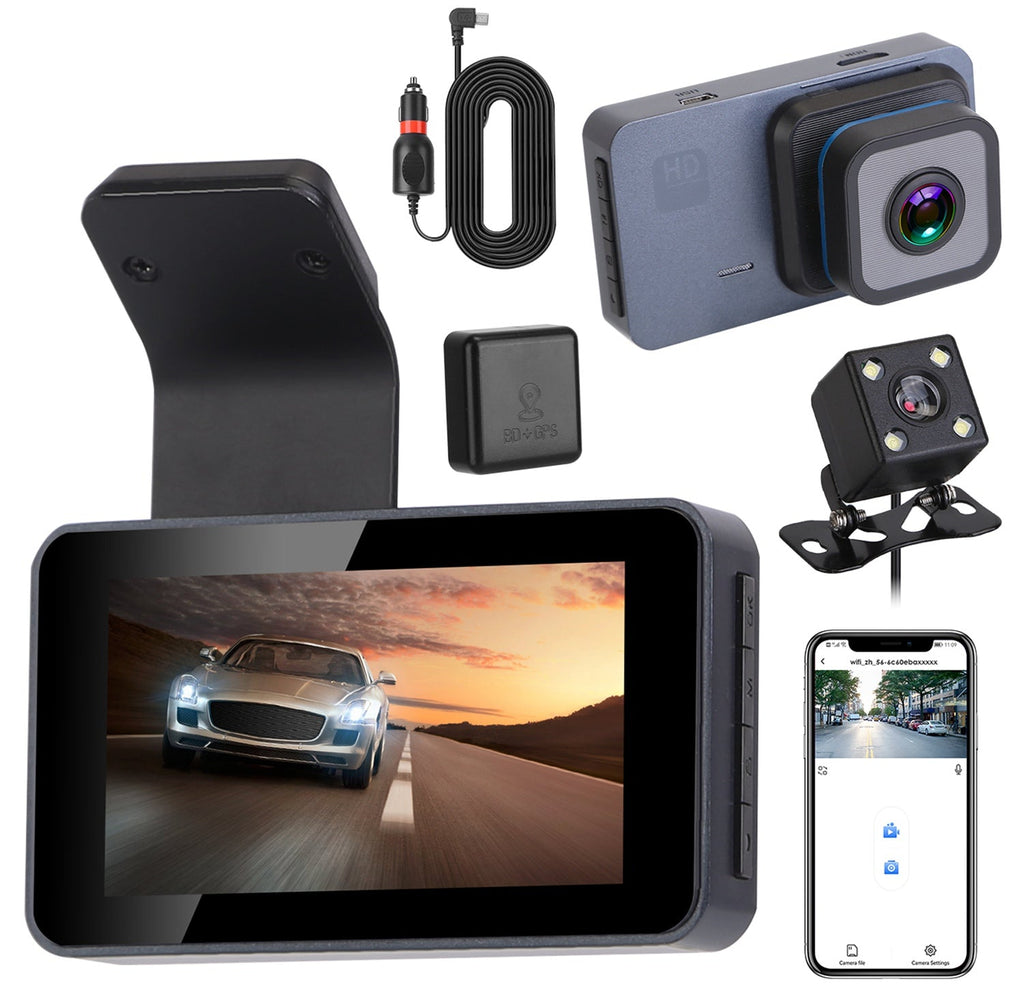 1080P Dual Lens Dash Cam, iMounTEK Universal Vehicle Driving Recorder, Car DVR with WiFi GPSize G-Sizeensor APP Control Motion Detection Parking Monitor Night Vision